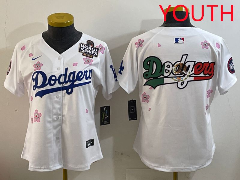 Youth Los Angeles Dodgers Blank White Sakura Edition 2025 Nike MLB Jersey style 9->youth mlb jersey->Youth Jersey